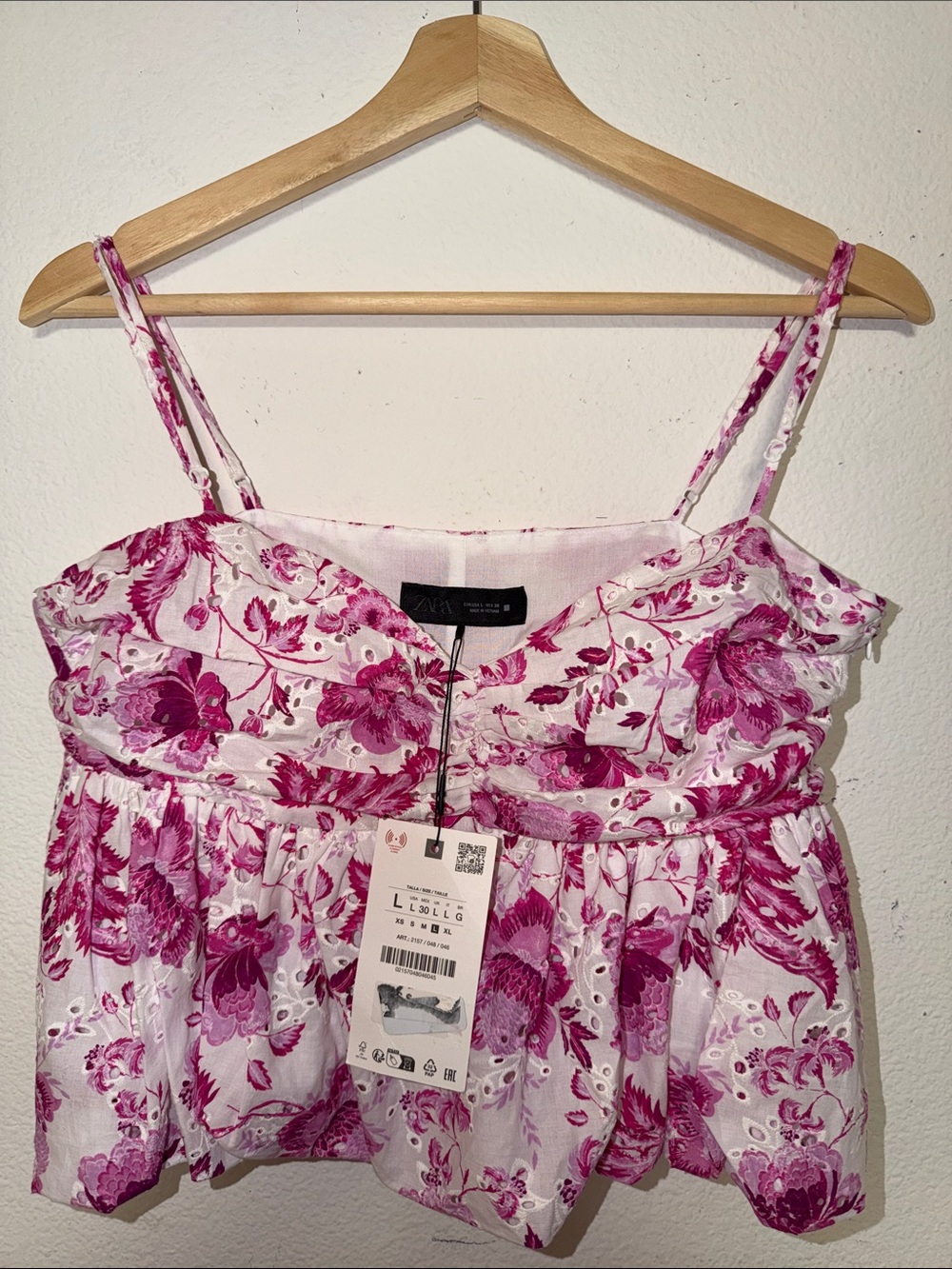 Zara White and Fuchsia Floral Eyelet Sundress Top- Large- NWT